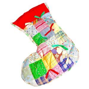 Vintage‎ Cottagecore Handmade Multicolored Patchwork Squares Christmas Stocking
